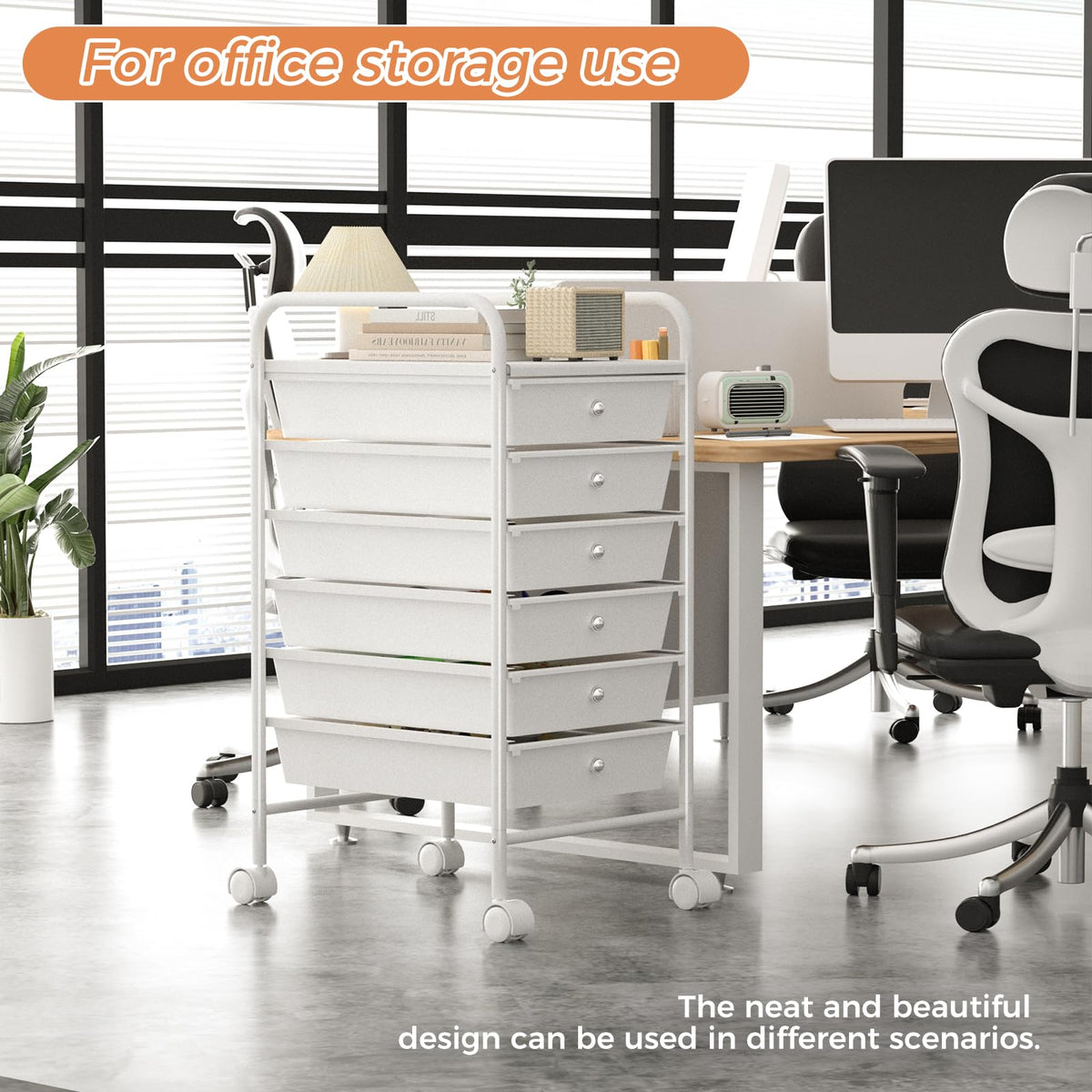 White 6 Tier Rolling Storage Cart with 6 Drawers W76339