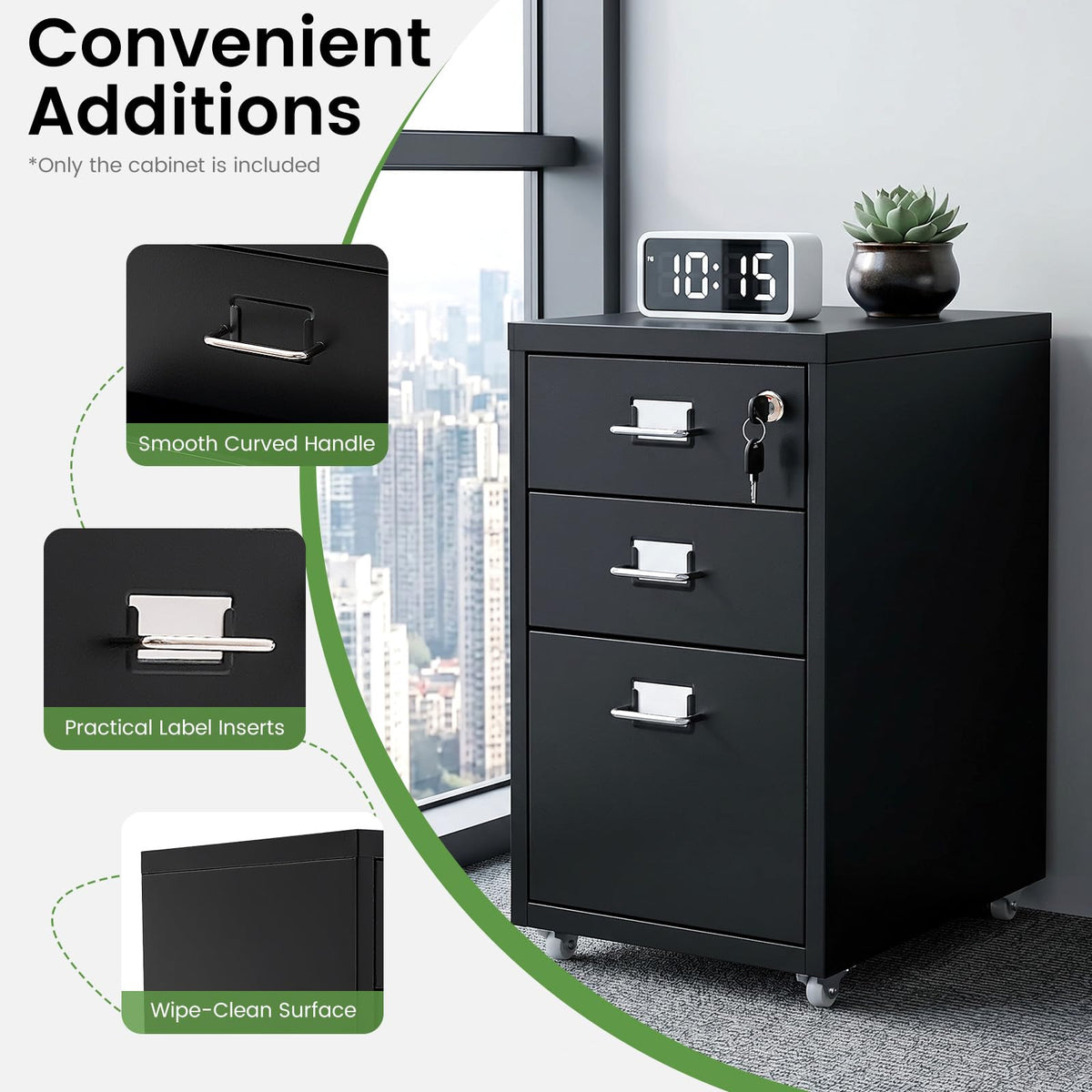 Black 3-Drawer Metal File Cabinet Z911