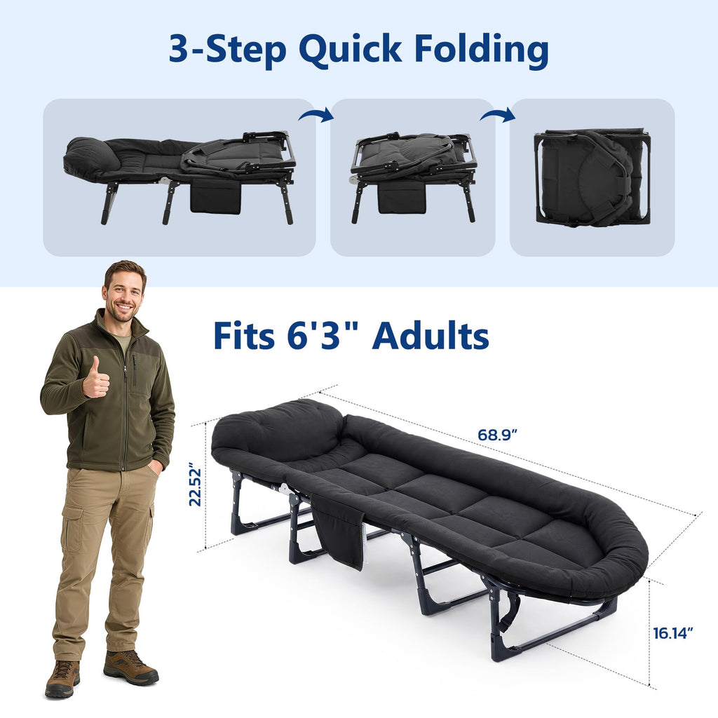 Folding Camping Cot with Mattress and Pillow, 450 Lbs Capacity, 69 Inch, Black A87968