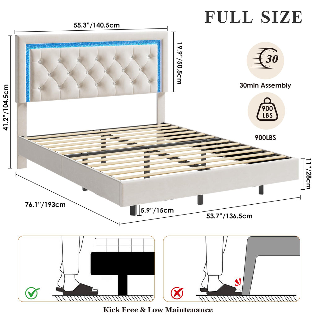 White Full Size Floating Bed Frame T574504