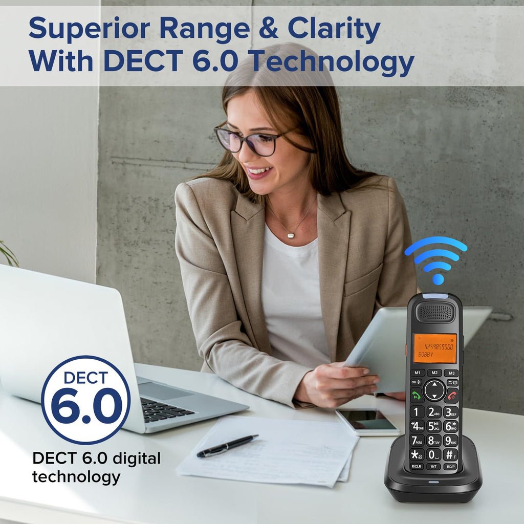 Black Cordless Phone System with Answering Machine, 3 Handsets H6814