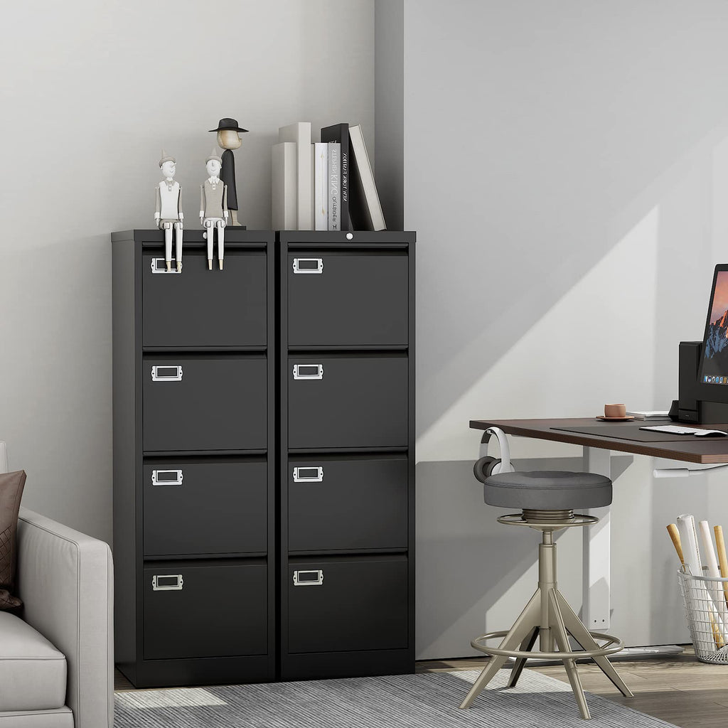 Black 4 Drawer Metal File Cabinet with Lock E59949
