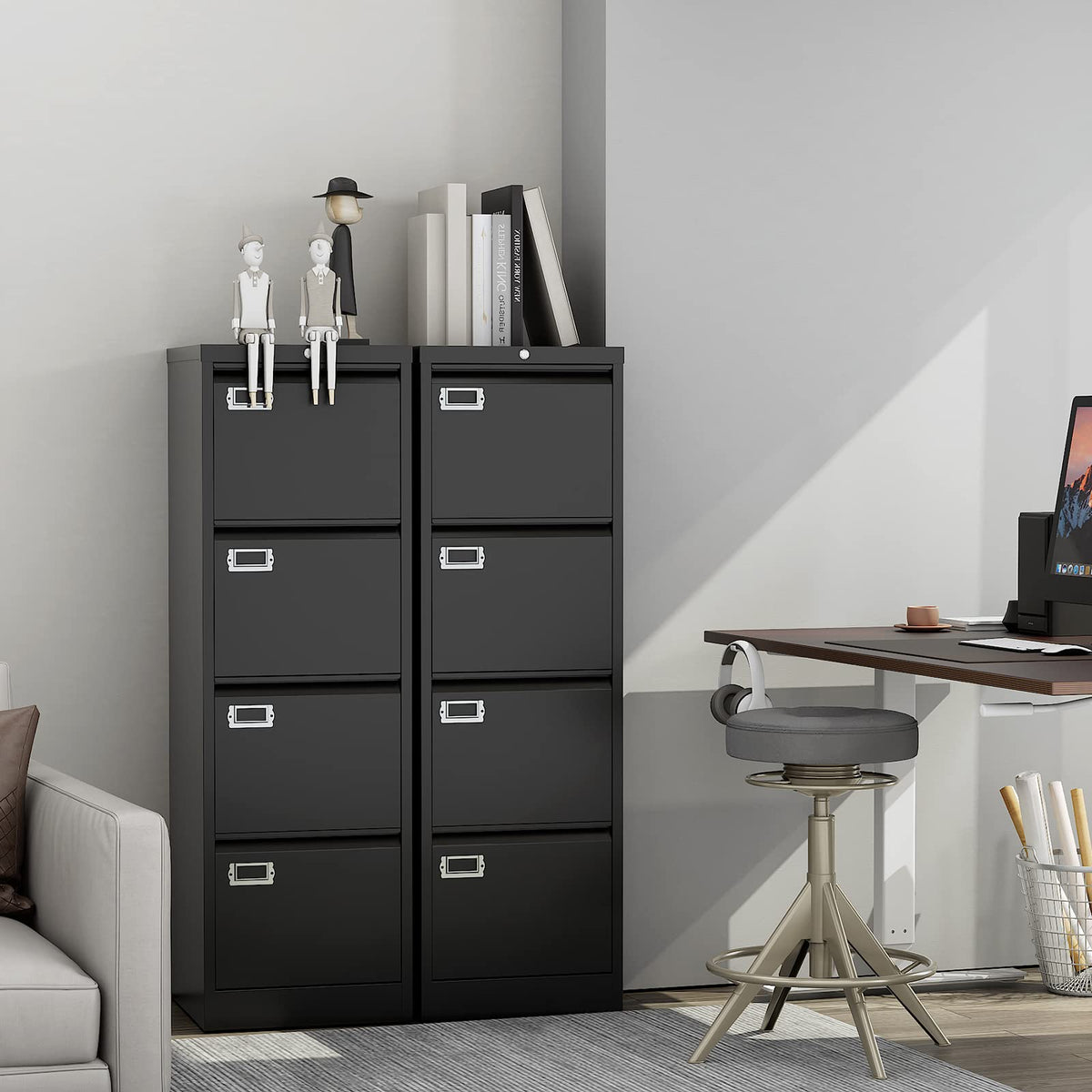 Black 4 Drawer Metal File Cabinet with Lock E59949