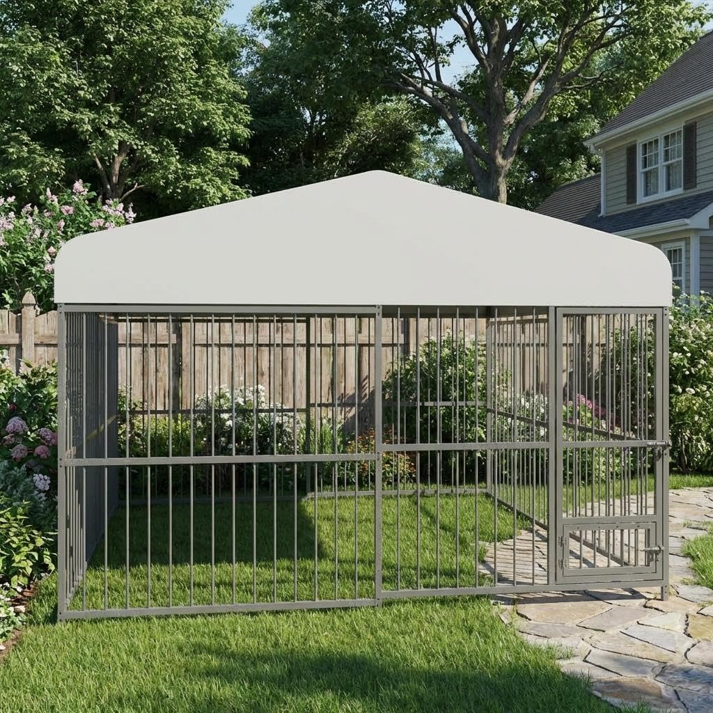 10 x 10FT Heavy Duty Metal Outdoor Dog Kennel with Roof K821