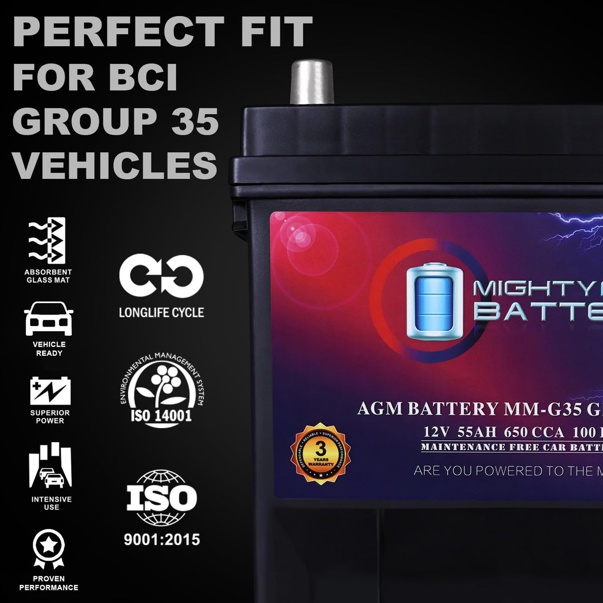 12V 55Ah AGM Replacement Battery R365