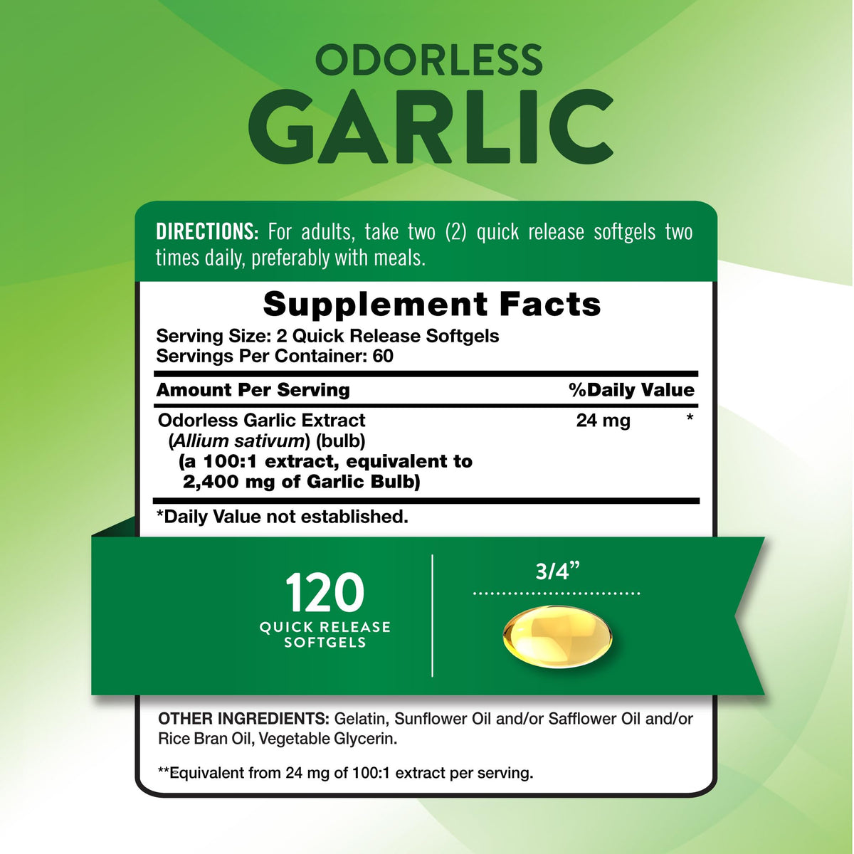Odorless Garlic 120 Softgels Q7160