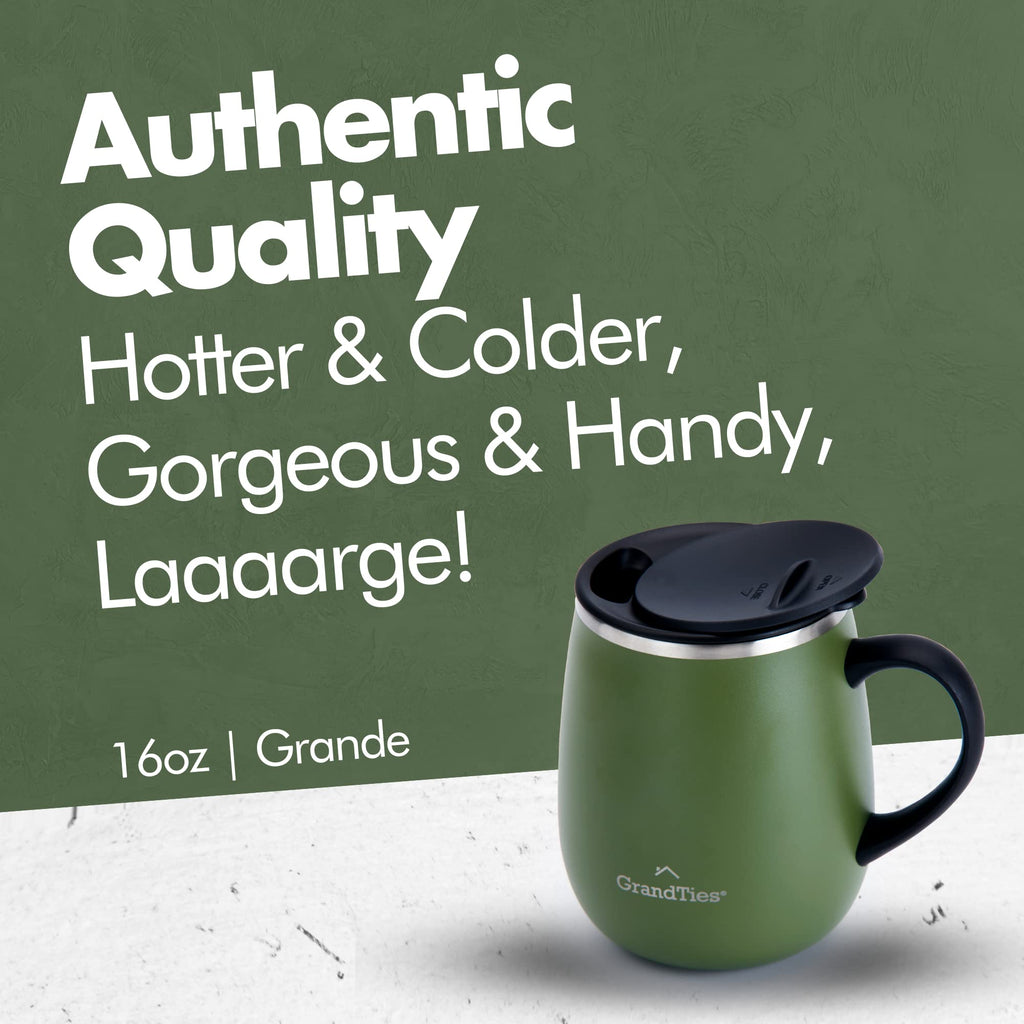 16 oz Insulated Stainless Steel Coffee Mug 2-Pack with Handle & Sliding Lid Y5970