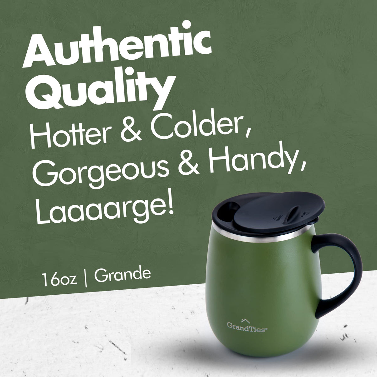 16 oz Insulated Stainless Steel Coffee Mug 2-Pack with Handle & Sliding Lid Y5970