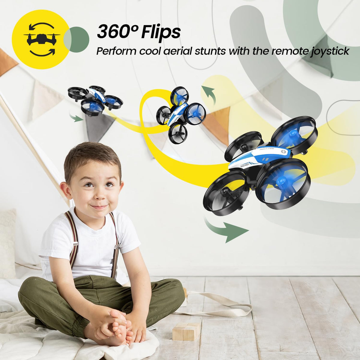 Mini Drone RC Nano Quadcopter with Auto Hovering 3D Flips and 3 Batteries Blue B164273