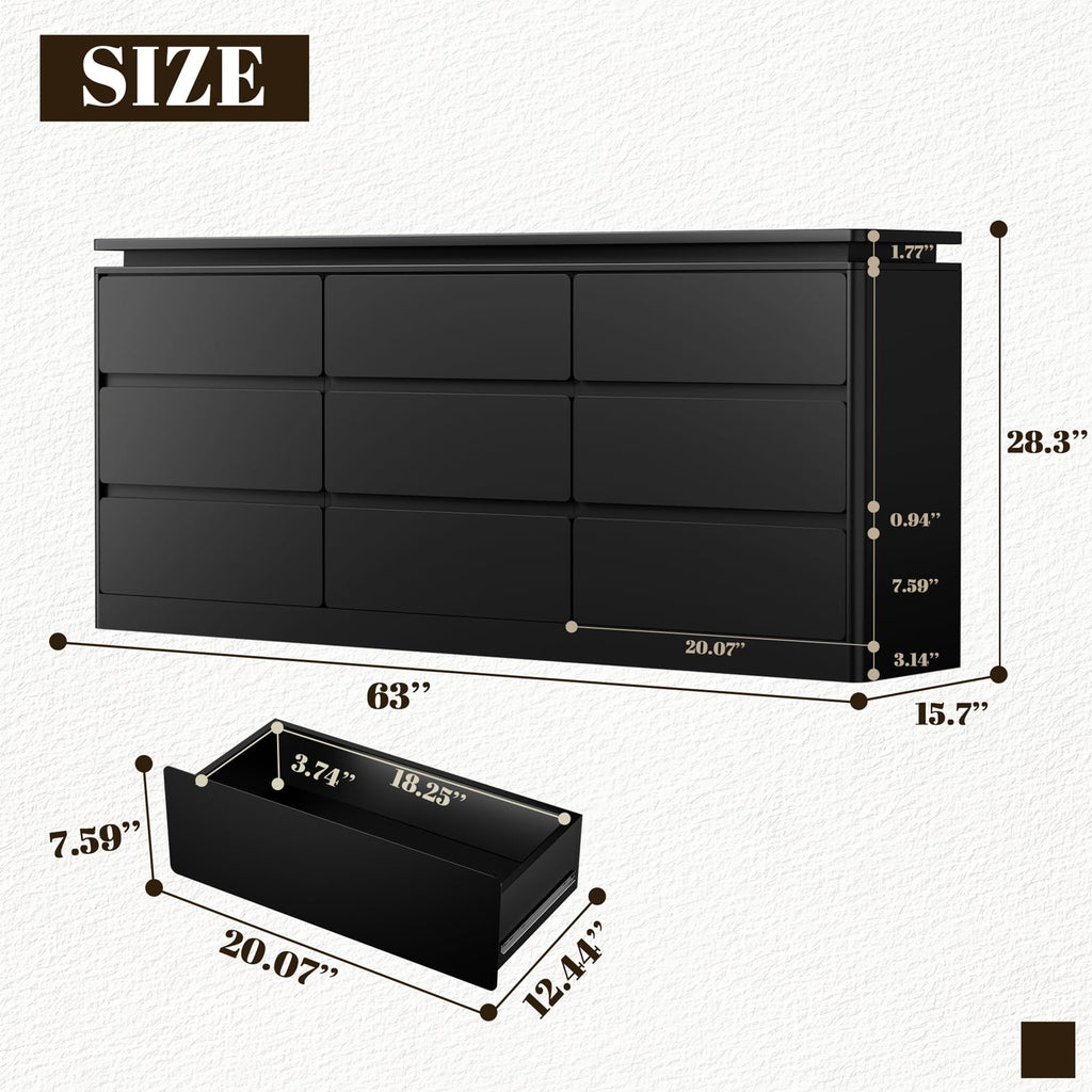 Black 9 Drawer Dresser with LED Lights R109