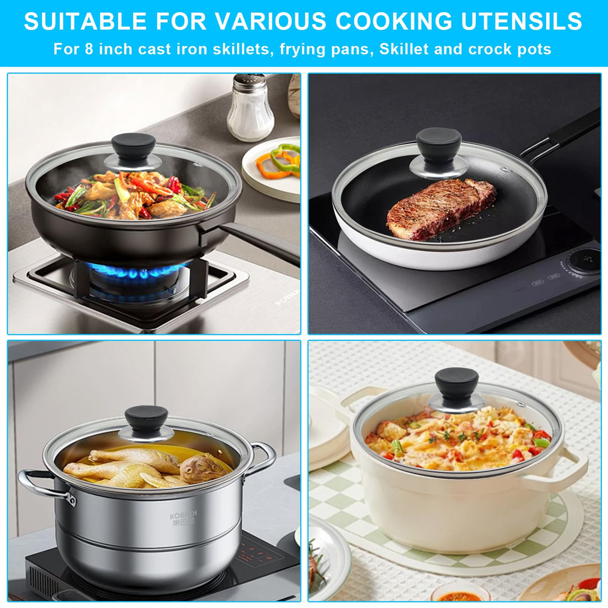 Tempered Glass Lid with Stainless Steel Rim for 8 Inch Frying Pan E25890
