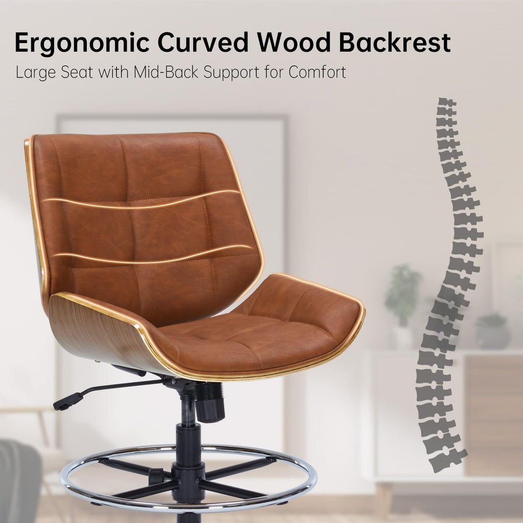 Brown Ergonomic Drafting Office Chair with Adjustable Height and Footrest Ring R8585