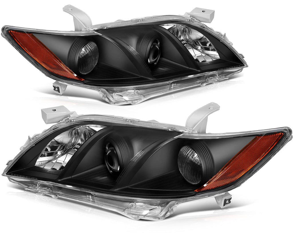 Black Housing Amber Reflector Clear Lens Headlights Assembly Pair G771
