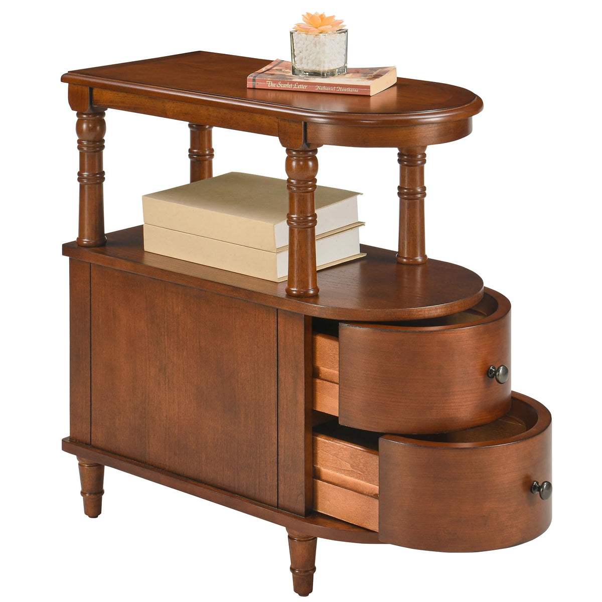Narrow Solid Cherry Wood Side Table with Drawers P604515
