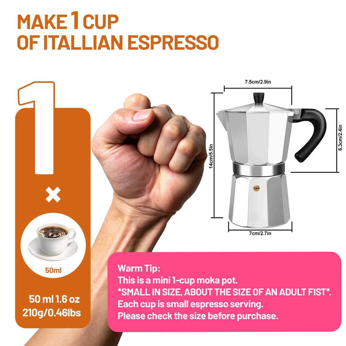 1-2 Cup Aluminum Stovetop Moka Pot Espresso Maker Y7300