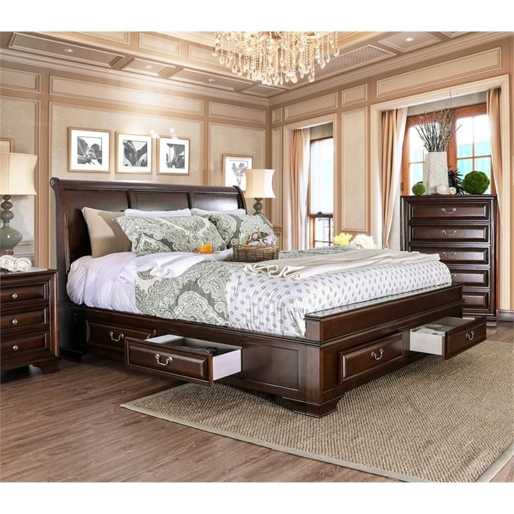 Brown Cherry California King Storage Bed D538