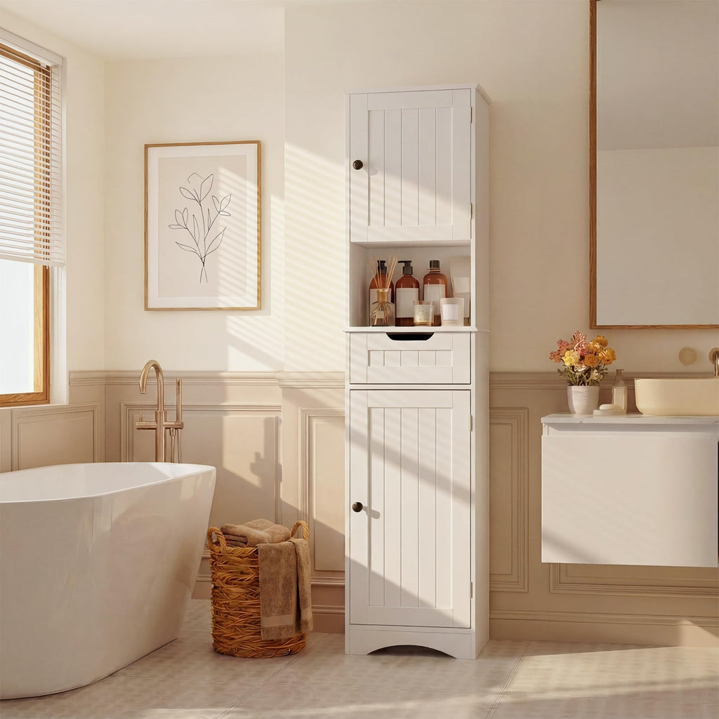 67” H Tall White Bathroom Storage Cabinet S9040
