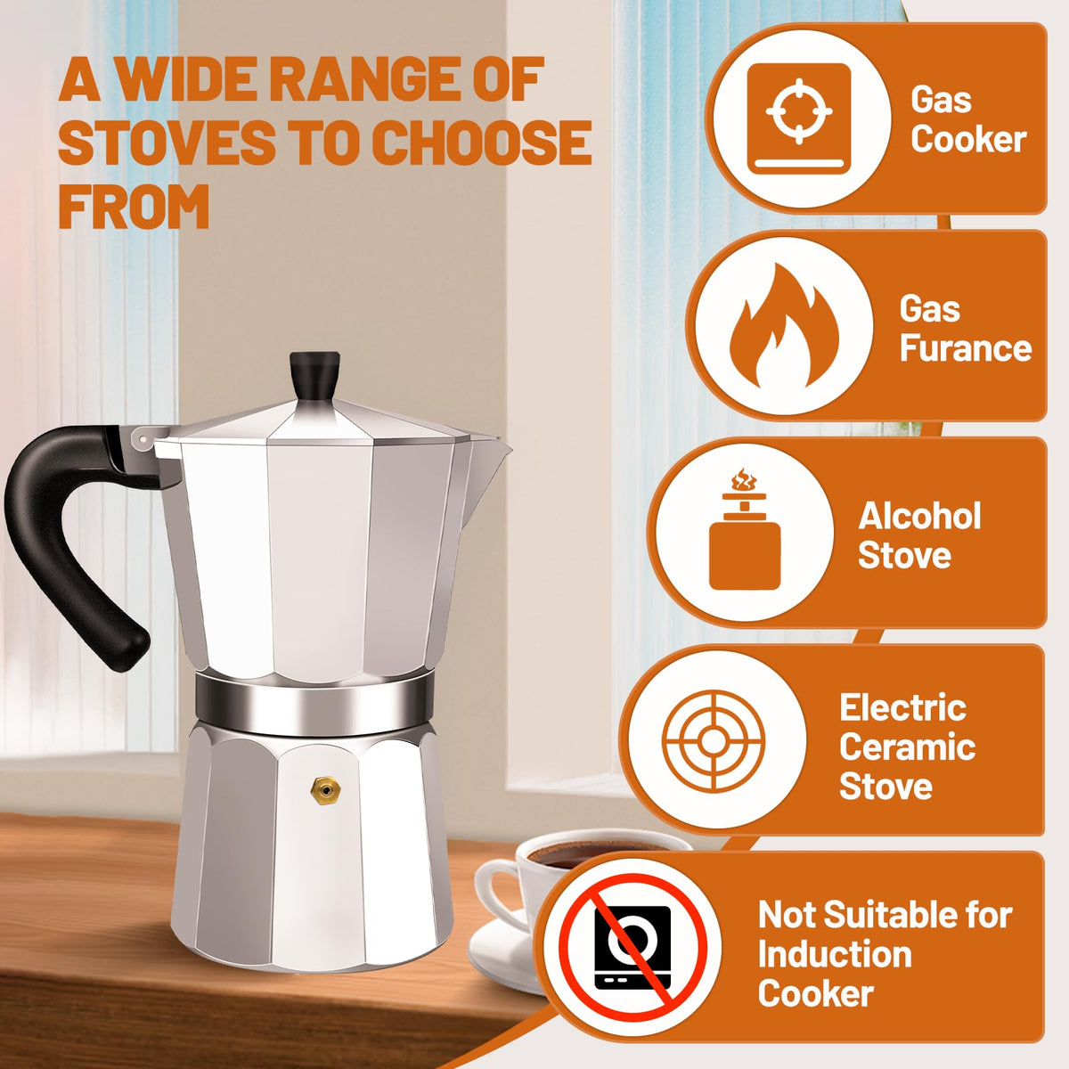 1-2 Cup Aluminum Stovetop Moka Pot Espresso Maker Y7300