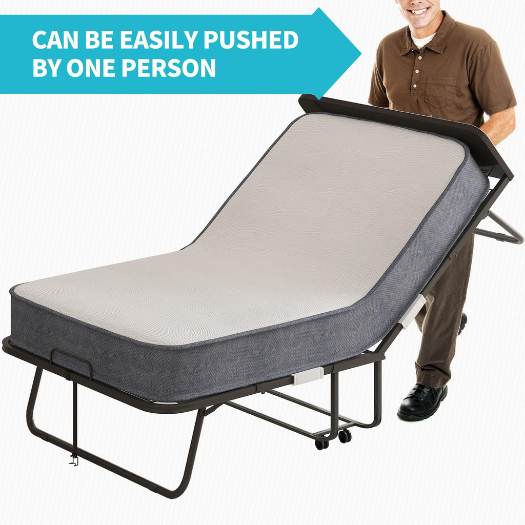 75" x 46" Folding Bed with 5" Memory Foam Mattress and Headboard U288676