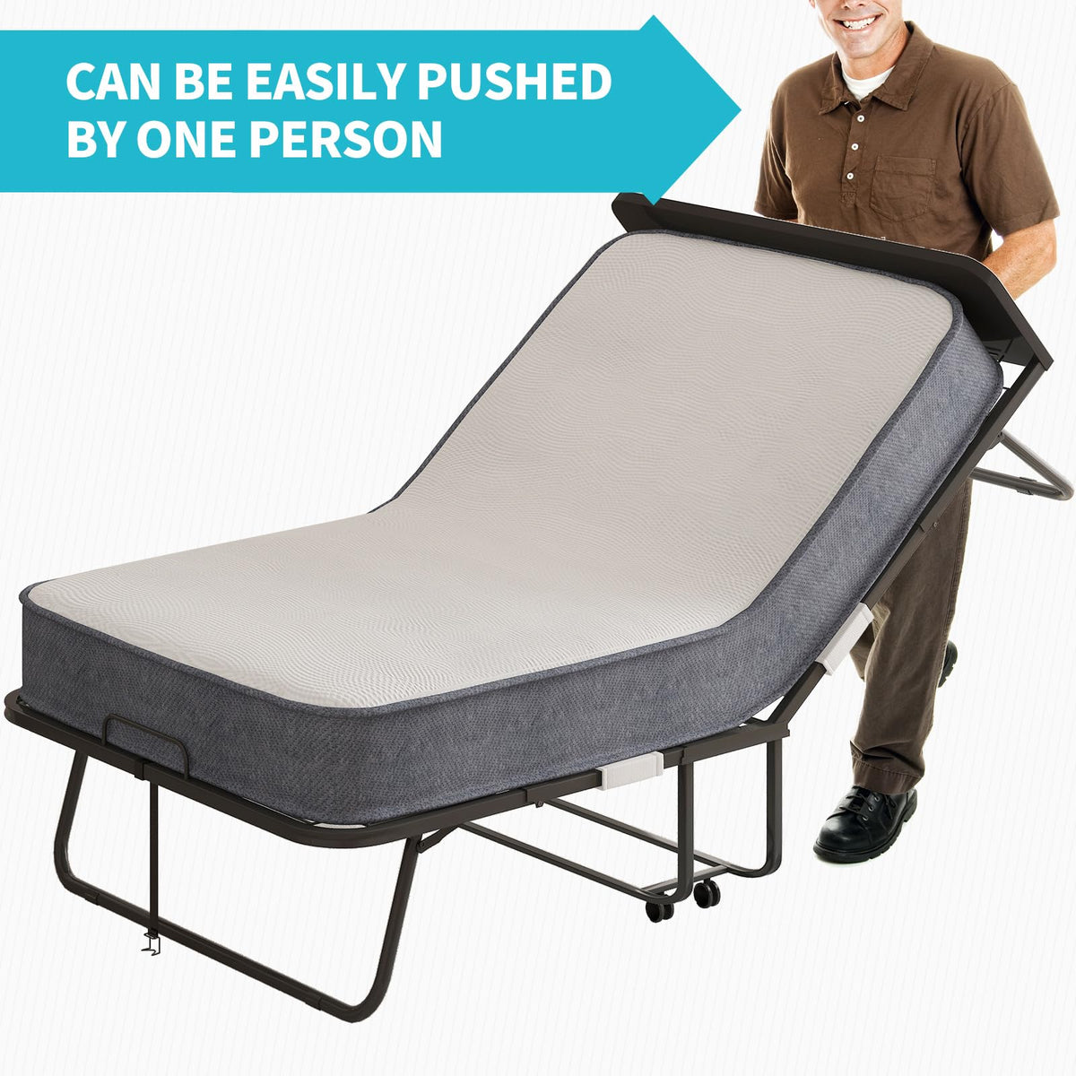75" x 46" Folding Bed with 5" Memory Foam Mattress and Headboard U288676