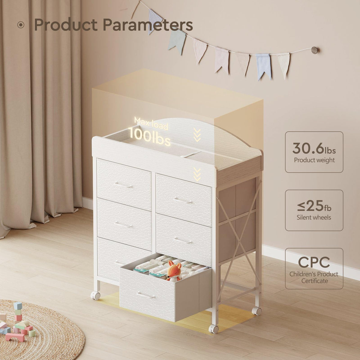 White 6 Drawer Changing Table Dresser Z9012