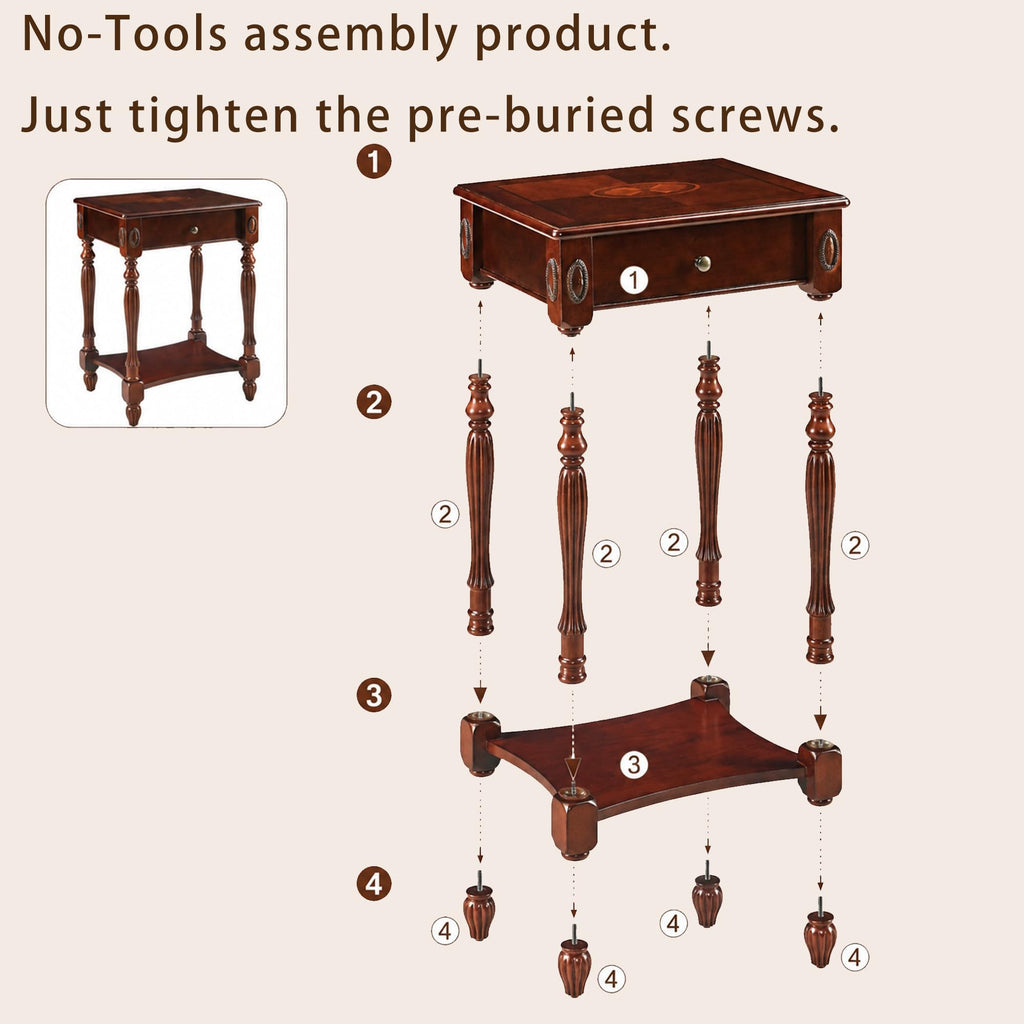Solid Wood Side Table with Drawer, Cherry Walnut F223