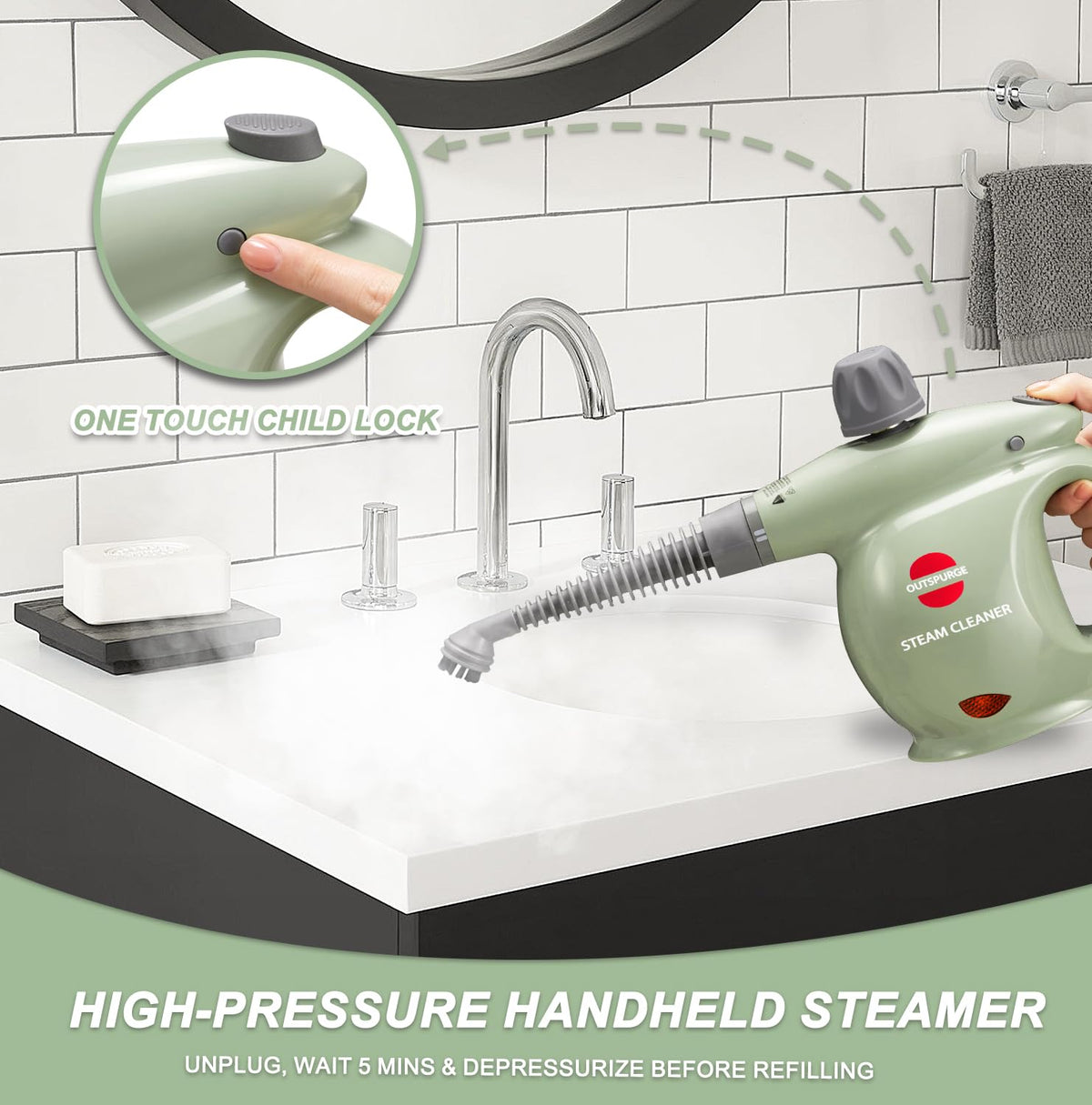Handheld Pressurized Steam Cleaner with 13 Accessories S555481
