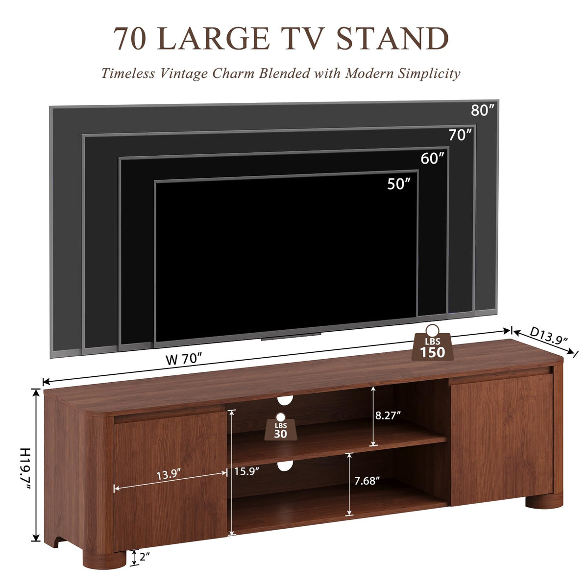 70" Walnut TV Stand H160