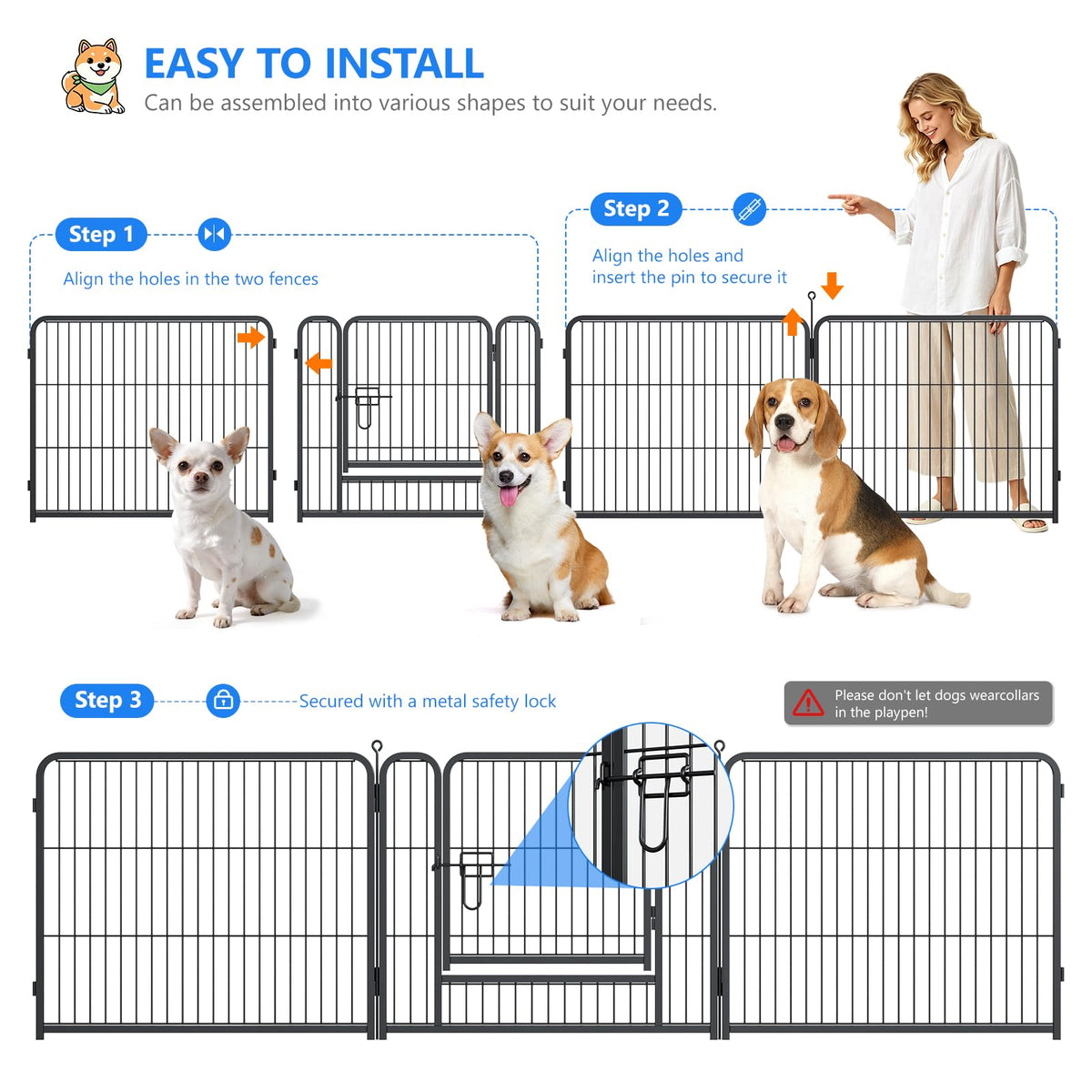 32 Inch 16 Panels Foldable Dog Playpen Y805274