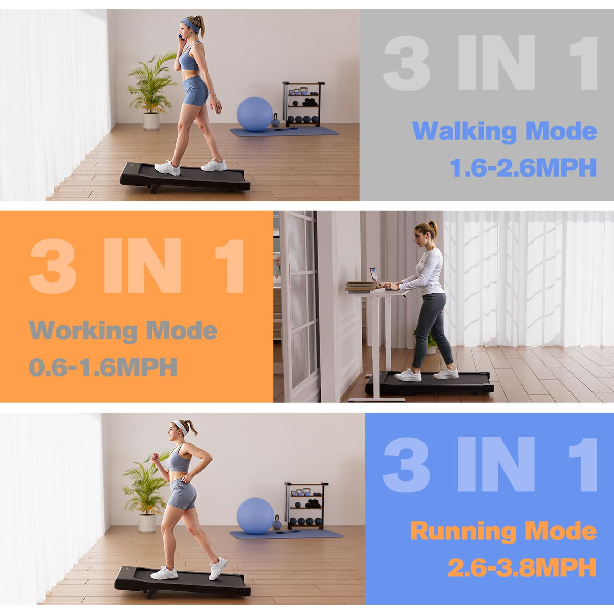 Walking Pad with Incline, 2.5 HP Under Desk Treadmill, 300 lbs Capacity T8640