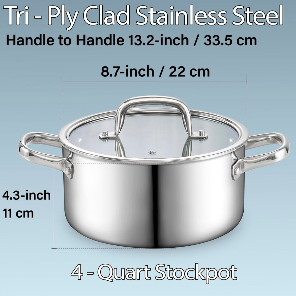 4 Quart Tri-Ply Clad Stainless Steel Stock Pot with Lid Z47749