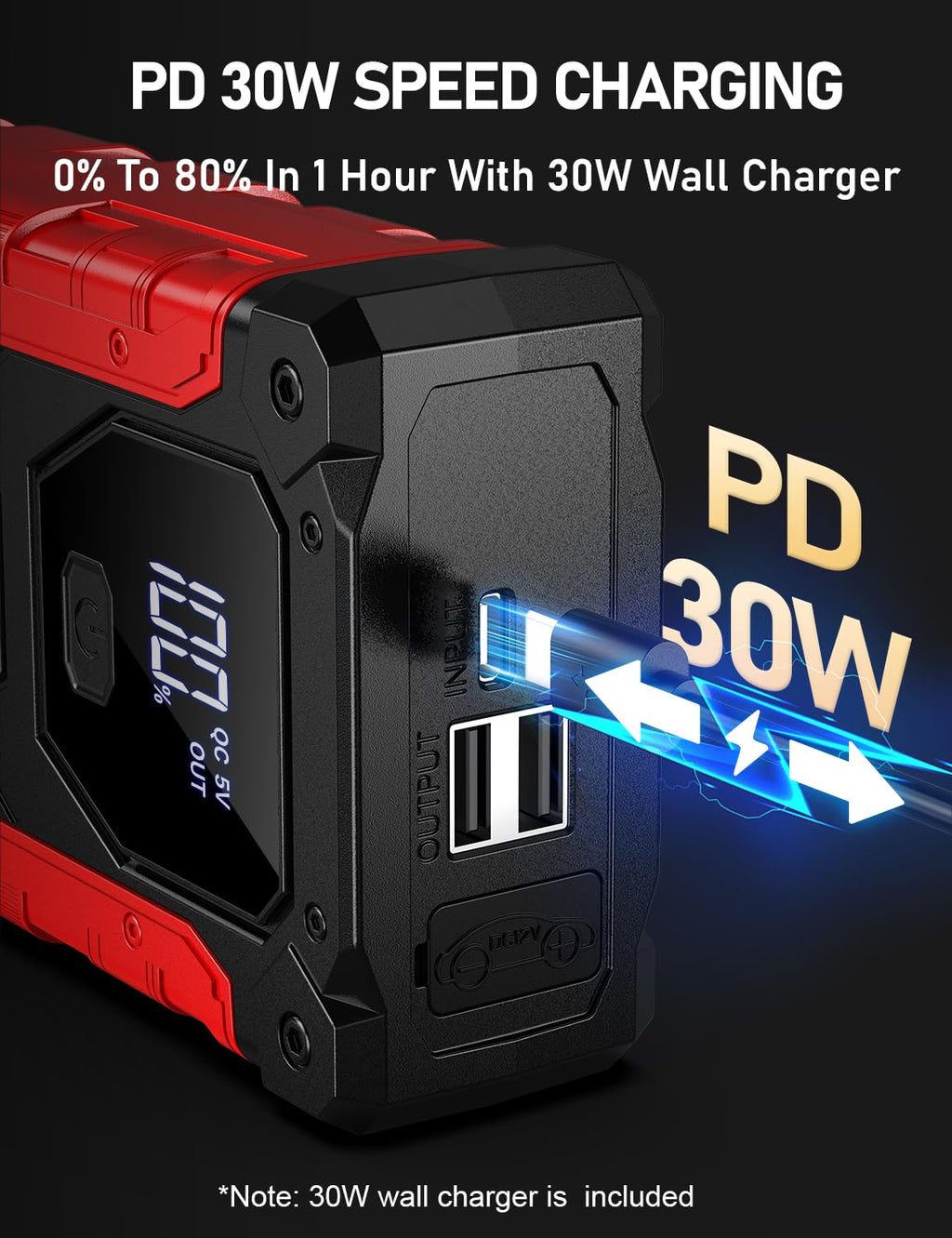8000A 12V Portable Jump Starter with PD 30W Charger B661483