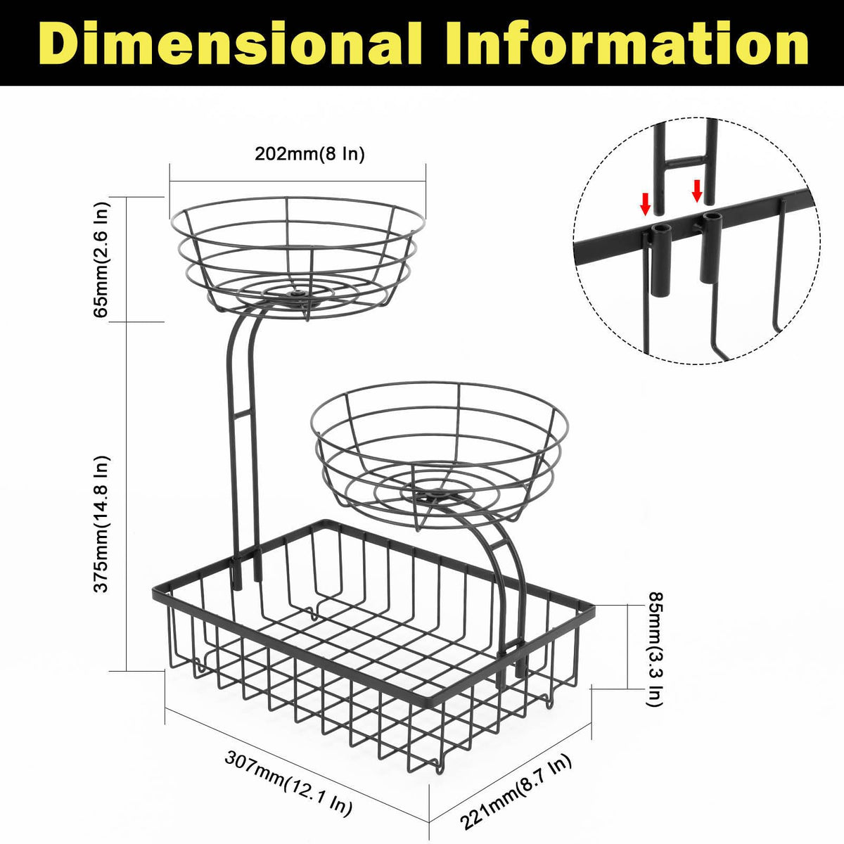 3 Tier Metal Fruit Vegetable Basket T313189