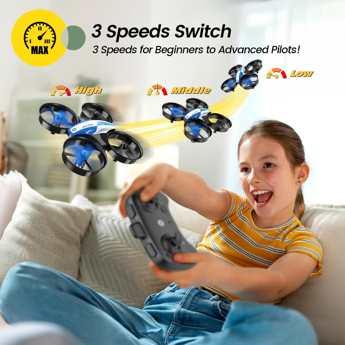 Mini Drone RC Nano Quadcopter with Auto Hovering 3D Flips and 3 Batteries Blue B164273