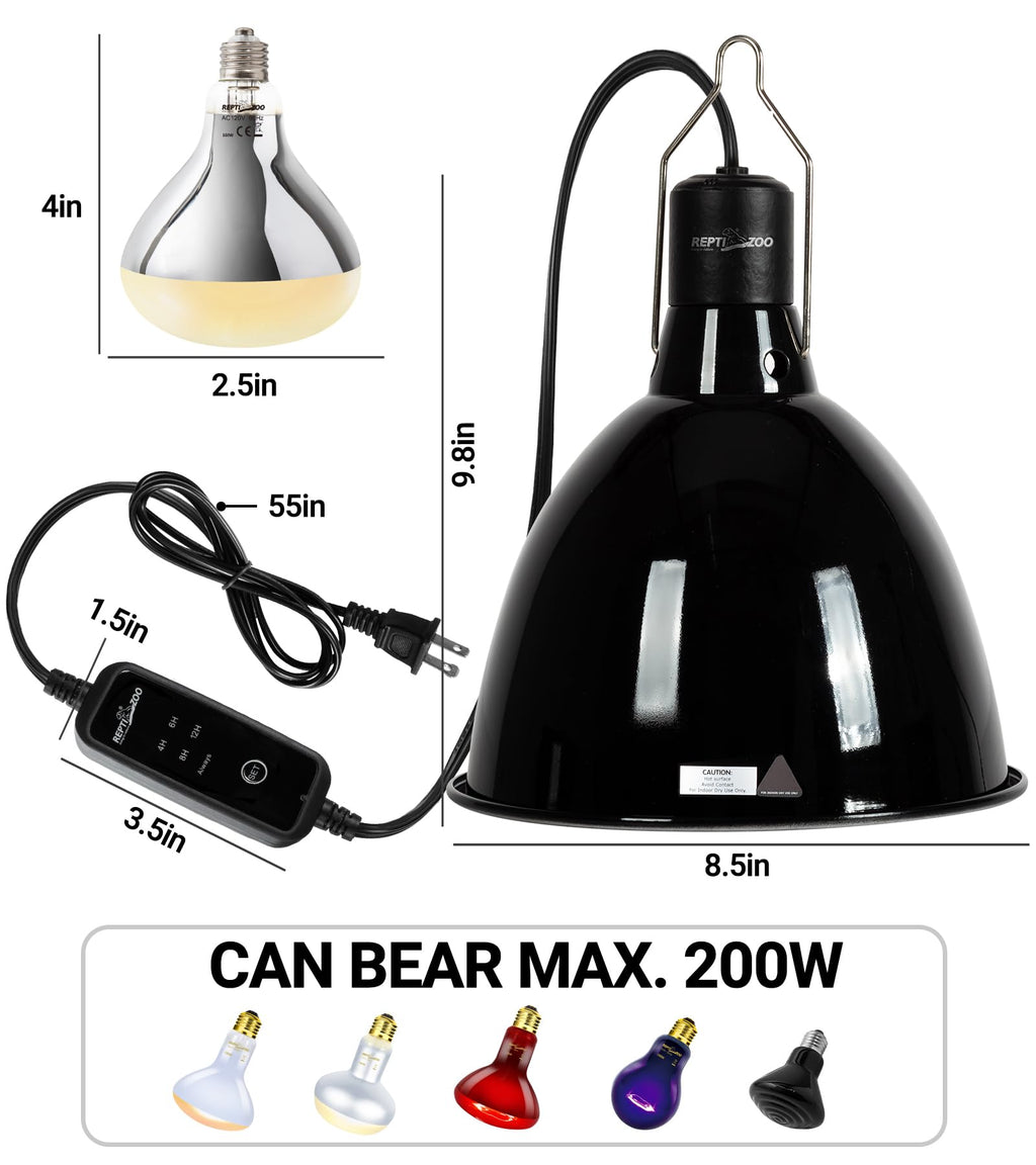 160W Reptile Heat Lamp UVA UVB Bulbs with 8.5 Inch Light Fixture D5576