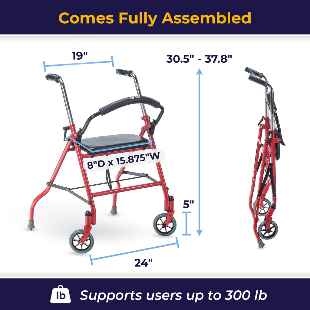 Foldable Rollator Walker with Seat, Red, 1 Count K66381