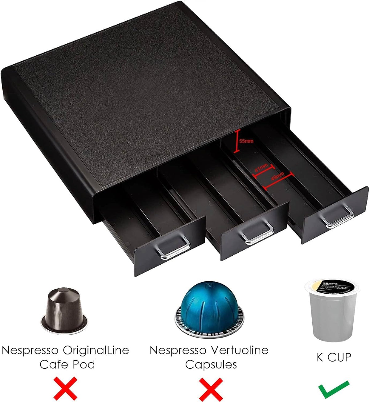 Black 36 Pod Capacity 3 Drawer Coffee Pod Storage Drawer D89992