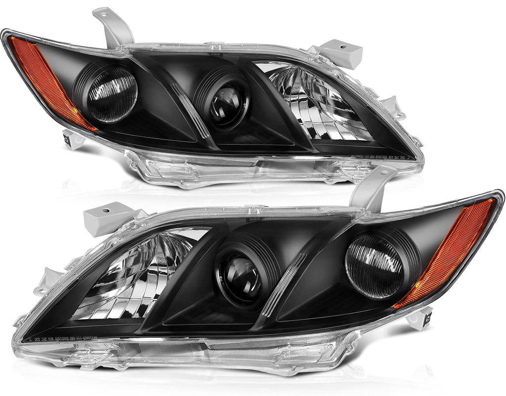 Black Housing Amber Reflector Clear Lens Headlights Assembly Pair G771