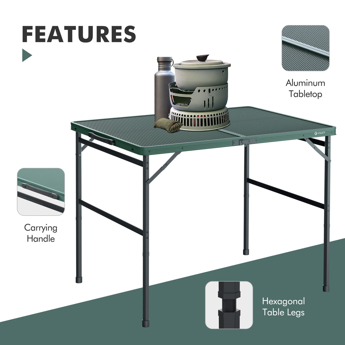 3ft Folding Aluminum Camping Table with Adjustable Legs W818