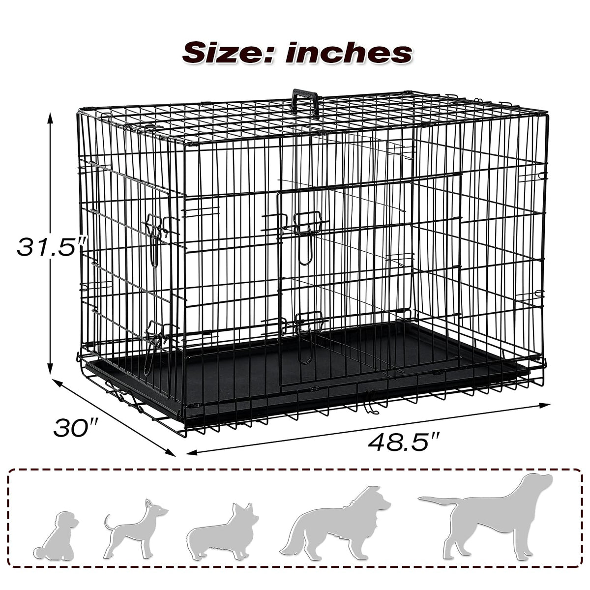 48 Inch Double Door Metal Dog Crate with Divider Panel B931