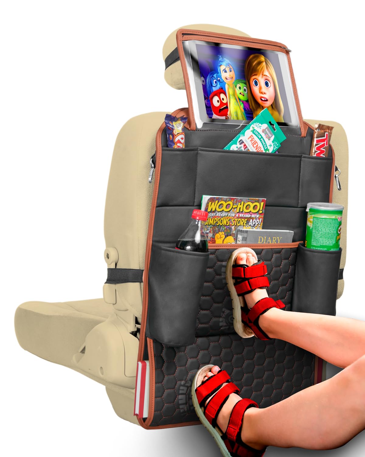 Black-Brown Backless Booster, Waterproof Seat Protector & Backseat Organizer H76685