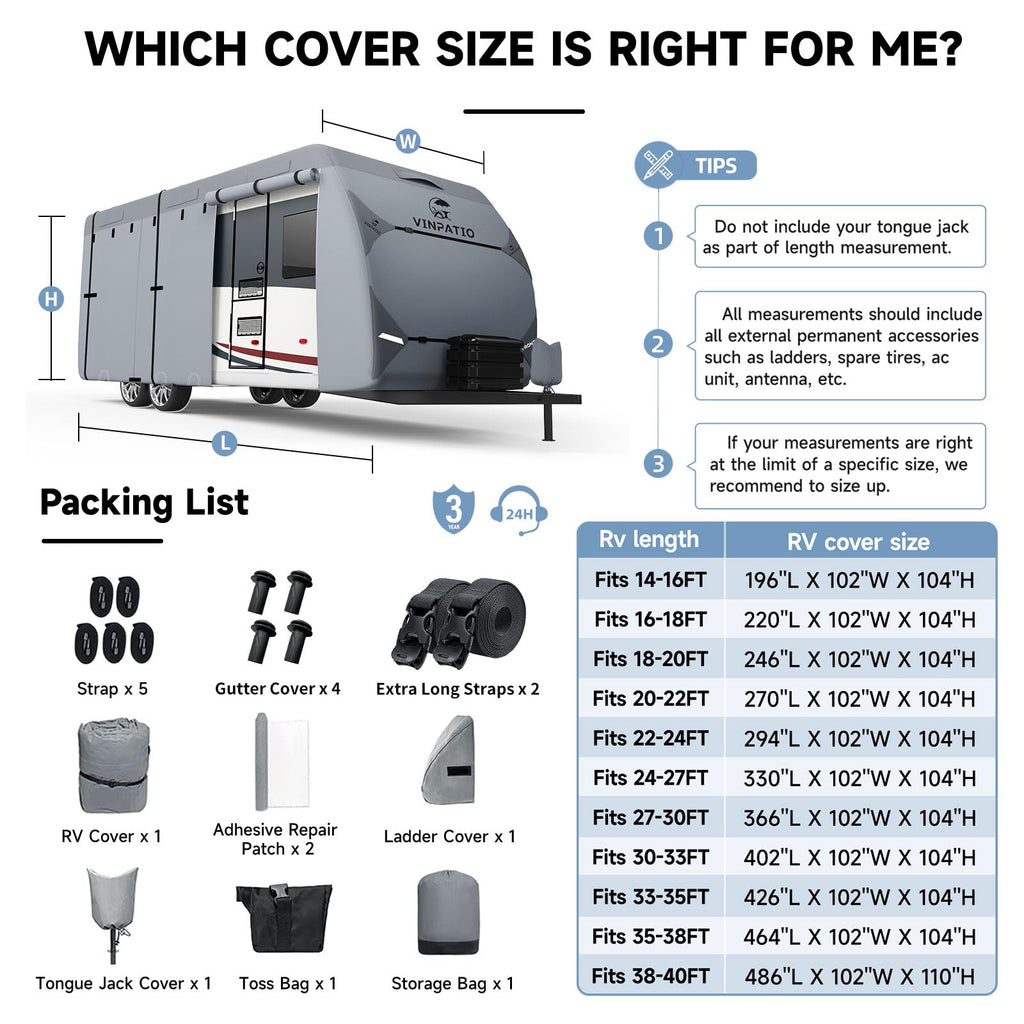 9 Layers Heavy Duty RV Trailer Cover Fits 14'-16' W45575