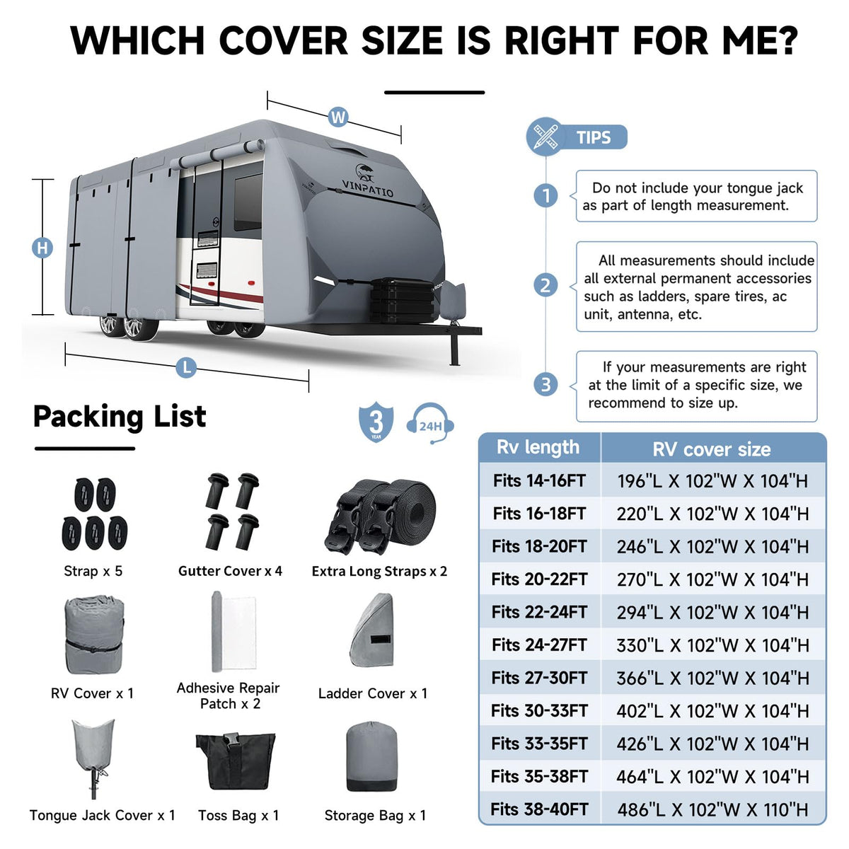 9 Layers Heavy Duty RV Trailer Cover Fits 14'-16' W45575