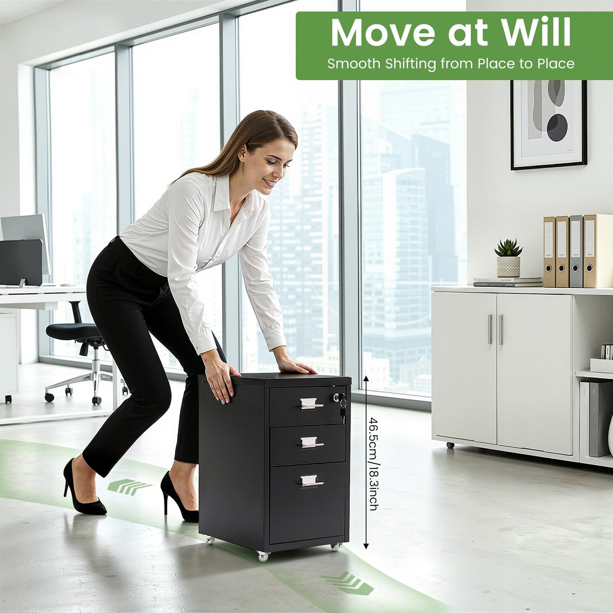 Black 3-Drawer Metal File Cabinet Z911