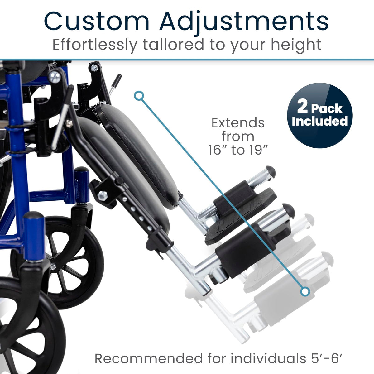 Elevating Wheelchair Footrests with Padded Calf Pads (2 Pack) G2604