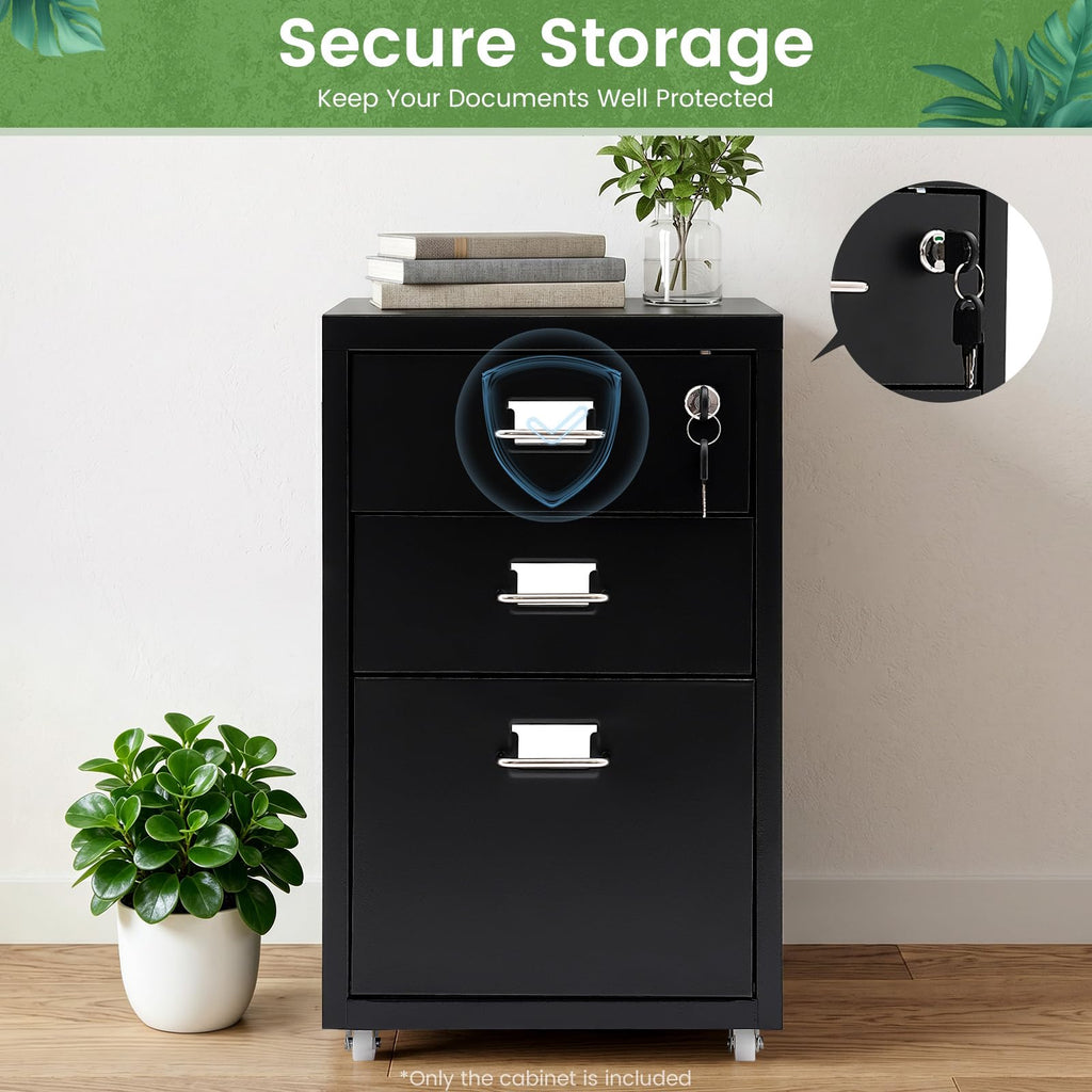 Black 3-Drawer Metal File Cabinet Z911