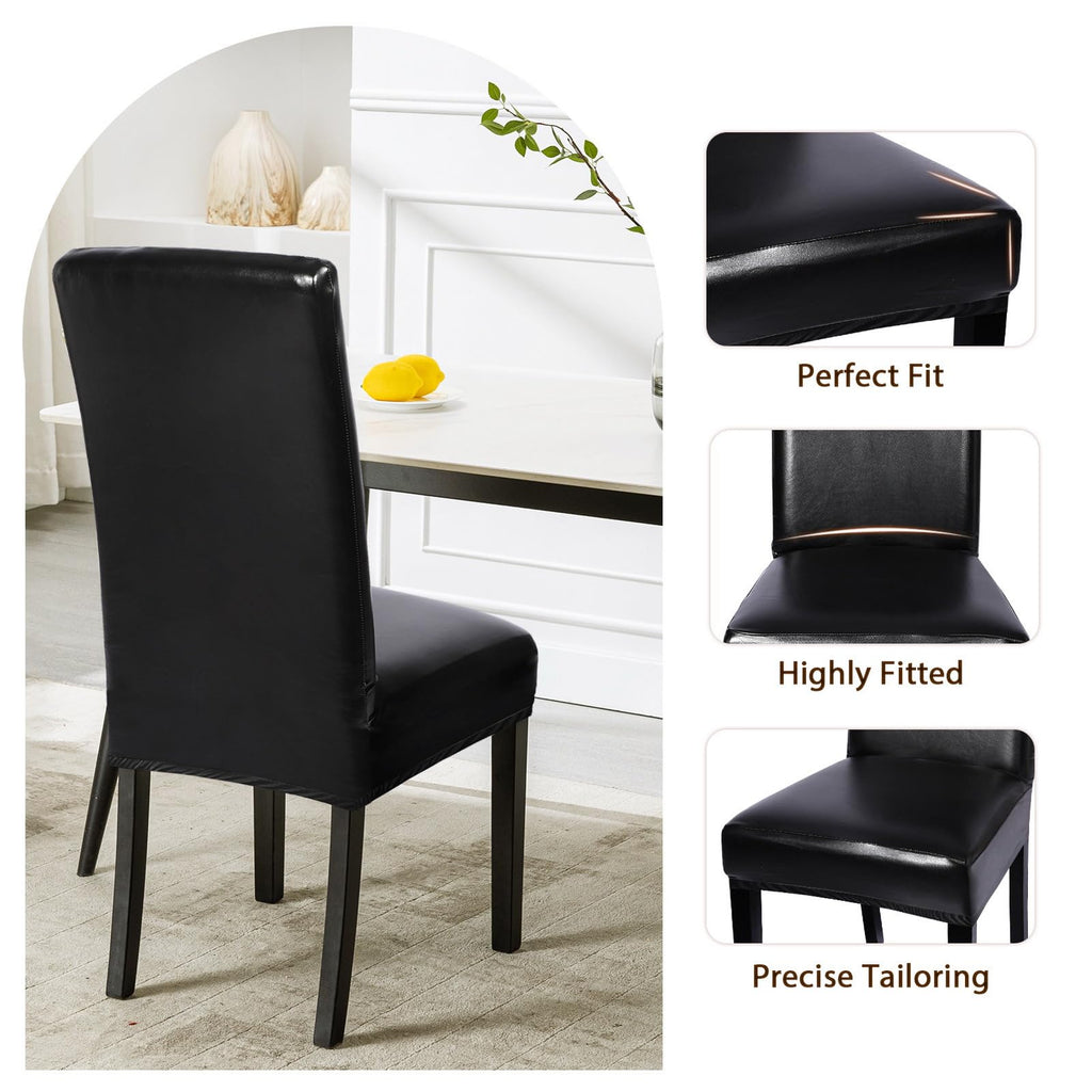 Waterproof PU Leather Dining Chair Covers Set of 4 Black W924