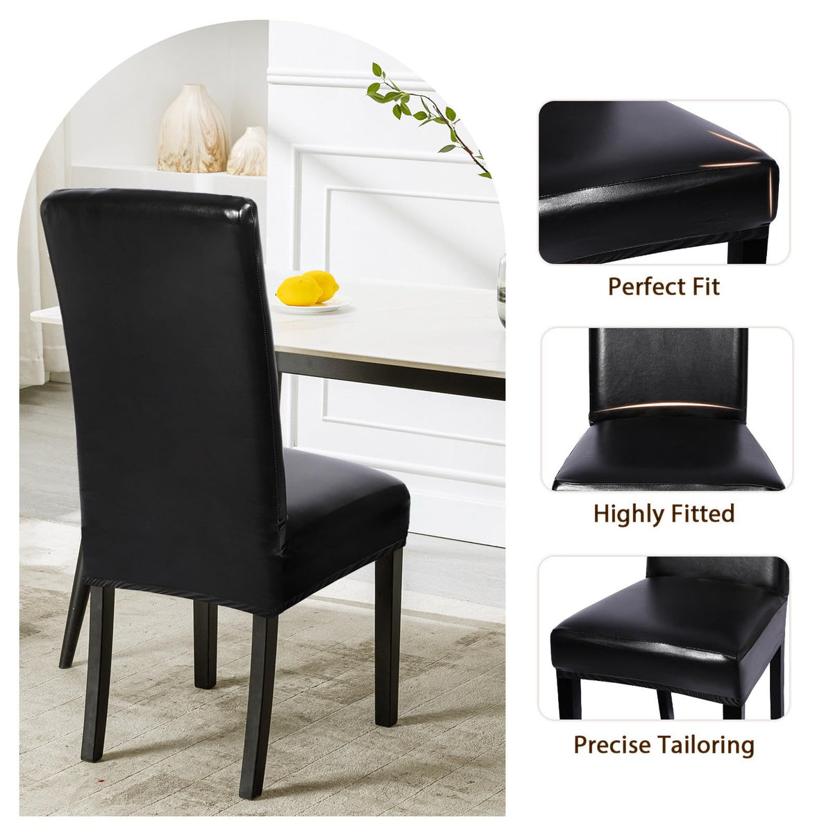 Waterproof PU Leather Dining Chair Covers Set of 4 Black W924