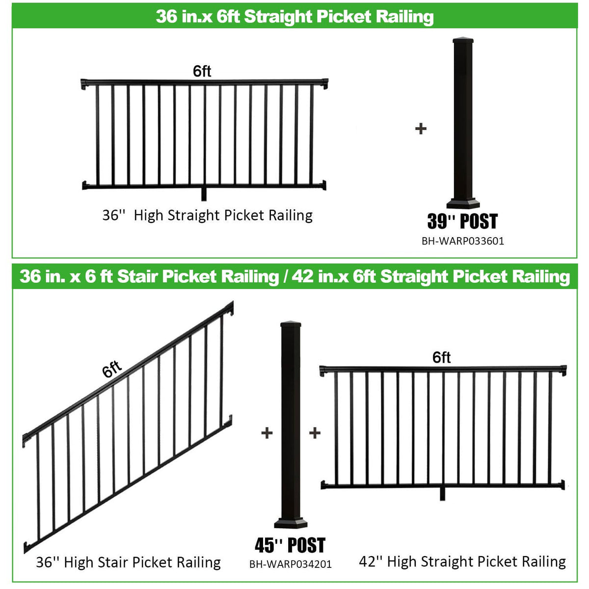 Heavy Duty Aluminum Stair Railing Kit, Textured Black M66905