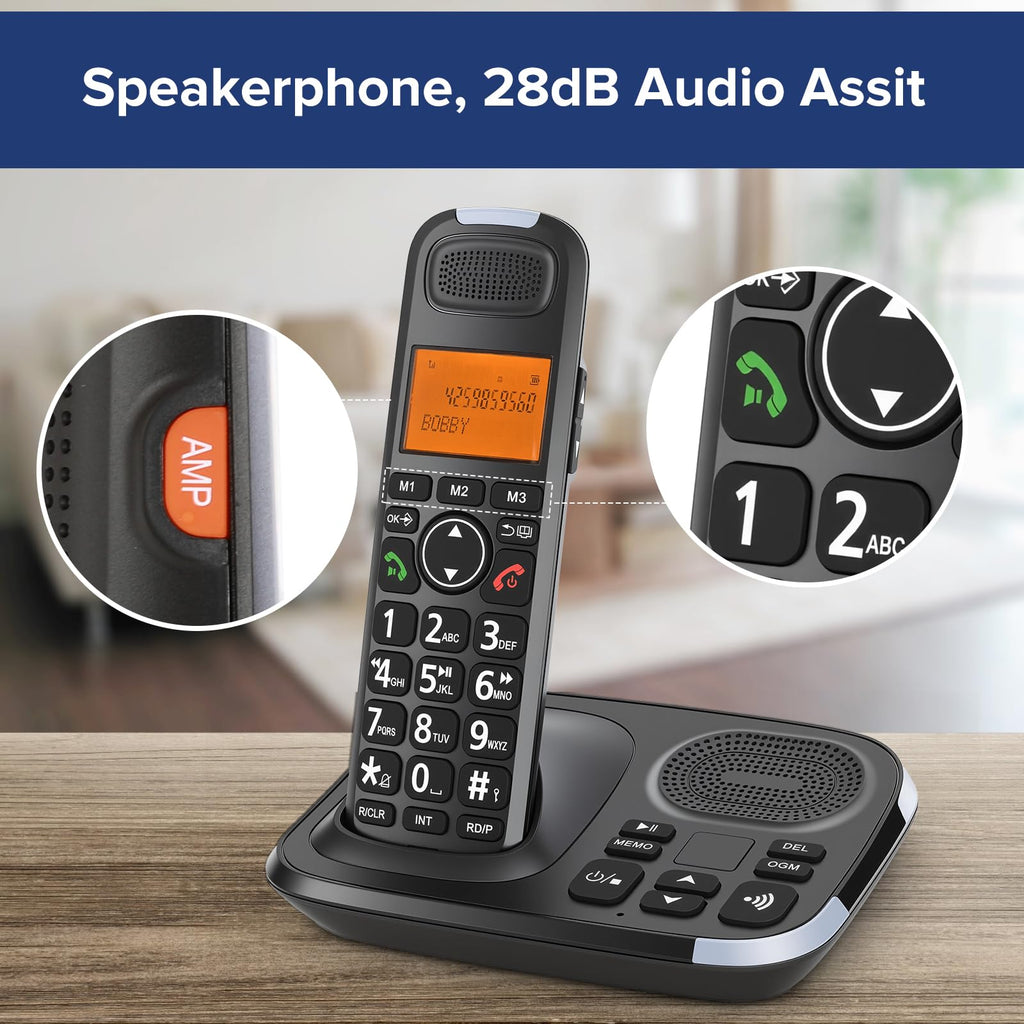 Black Cordless Phone System with Answering Machine, 3 Handsets H6814